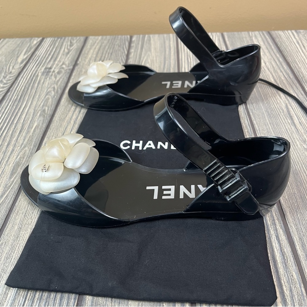 CHANEL Jelly Sandals Camellia Ballet Flats with Strap Size 37 / US 6.5 - Picture 7 of 16